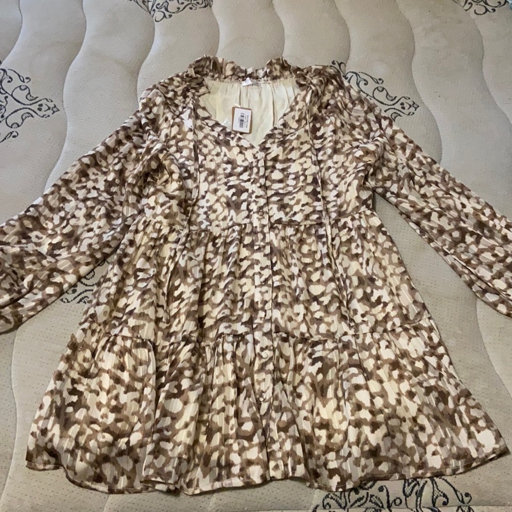 vestique Beige and Brown Printed Mini Dress